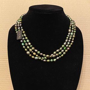 36" Honora Iridescent Green and Silver Pearl Necklace, NWT